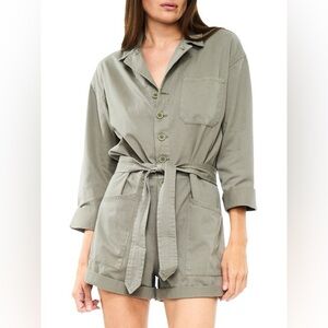 PISTOLA Becca Belted Romper Olive Green Size XS Utility Fall Cotton